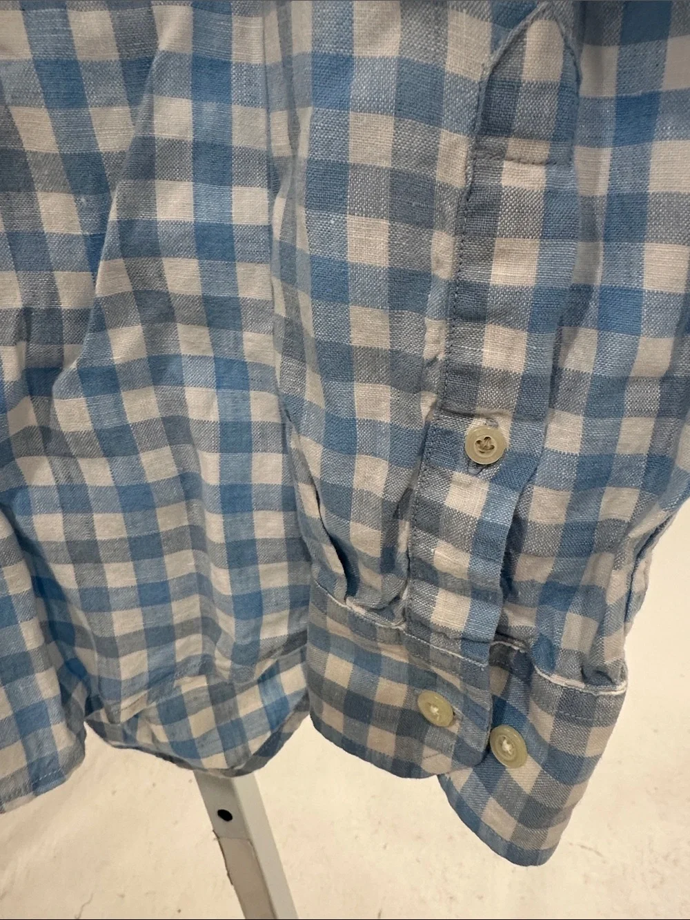 Banana Republic Linen Blue and White Gingham Button-Down Shirt